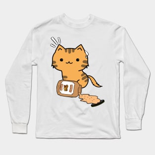 Cute Orange Cat spilled a jar of peanut butter Long Sleeve T-Shirt